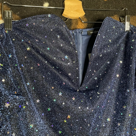 NWT AREA STARS Sparkle Off Shoulder Plunge Puff Long Sleeve Bodycon Mini Dress M - Picture 3 of 7